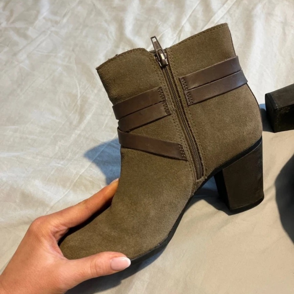 Clarks Tan Heeled Boots with Strap - Picture 2 of 6